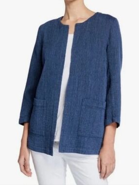 Eileen Fisher Indigo Cotton Diamond Jacket